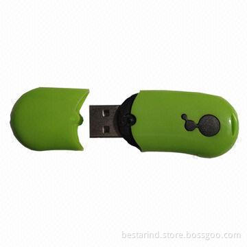 Promotional bean USB drive, made of plastic, customized colors/logos/packing ways are accepted